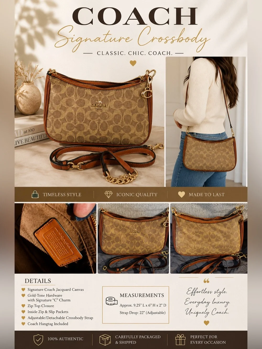 Coach Signature Jacquard Crossbody in Brown and Tan